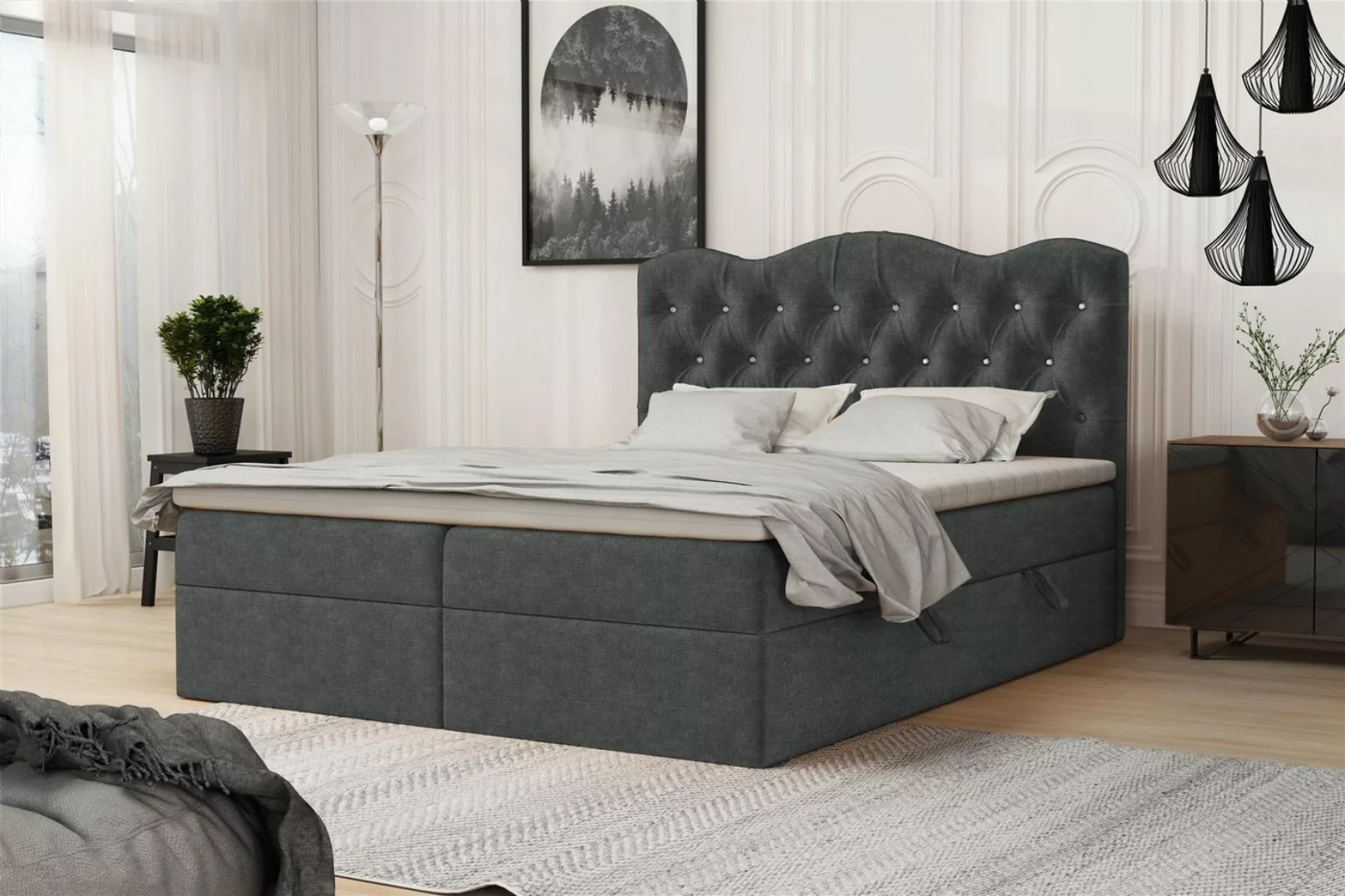 Fun Möbel Boxspringbett Schlafzimmerbett LODOS (inkl. Topper und Bettkästen günstig online kaufen