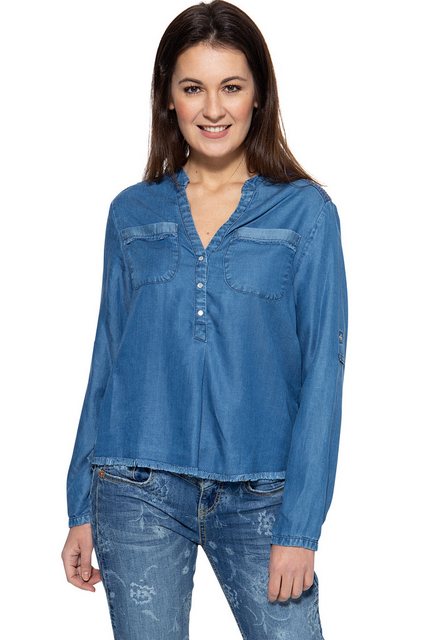 ATT Jeans Langarmbluse Selena mit offenen Kanten und Stickereien günstig online kaufen