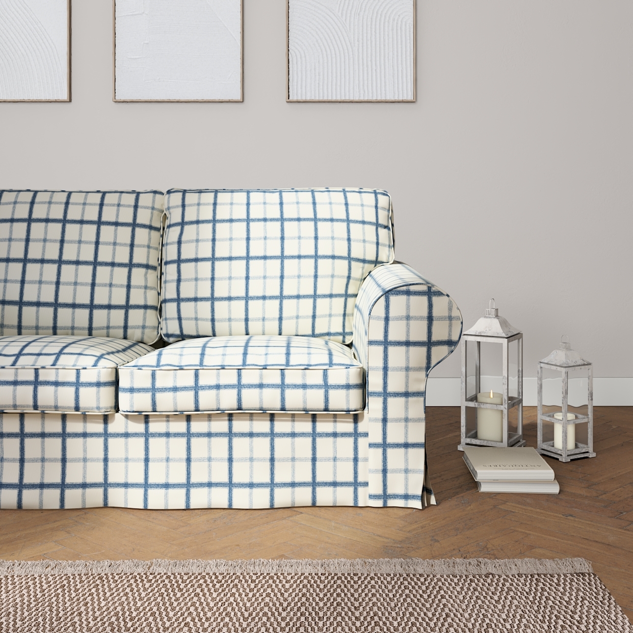 Bezug für Ektorp 2-Sitzer Schlafsofa NEUES Modell, blau-creme, Sofabezug fü günstig online kaufen