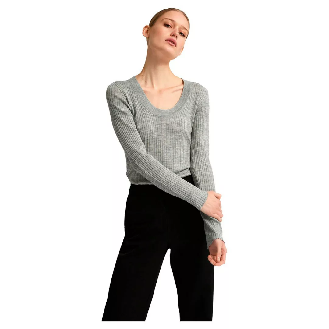 Selected Costa Deep U-ausschnitt Sweater XS Light Grey Melange günstig online kaufen