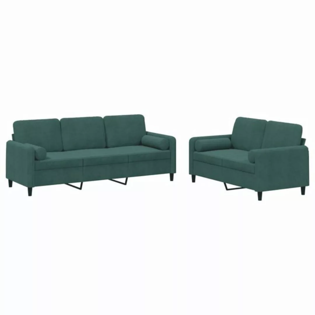 vidaXL Sofa Sofagarnitur Set mit Kissen Samt, 2-tlg., Grün günstig online kaufen