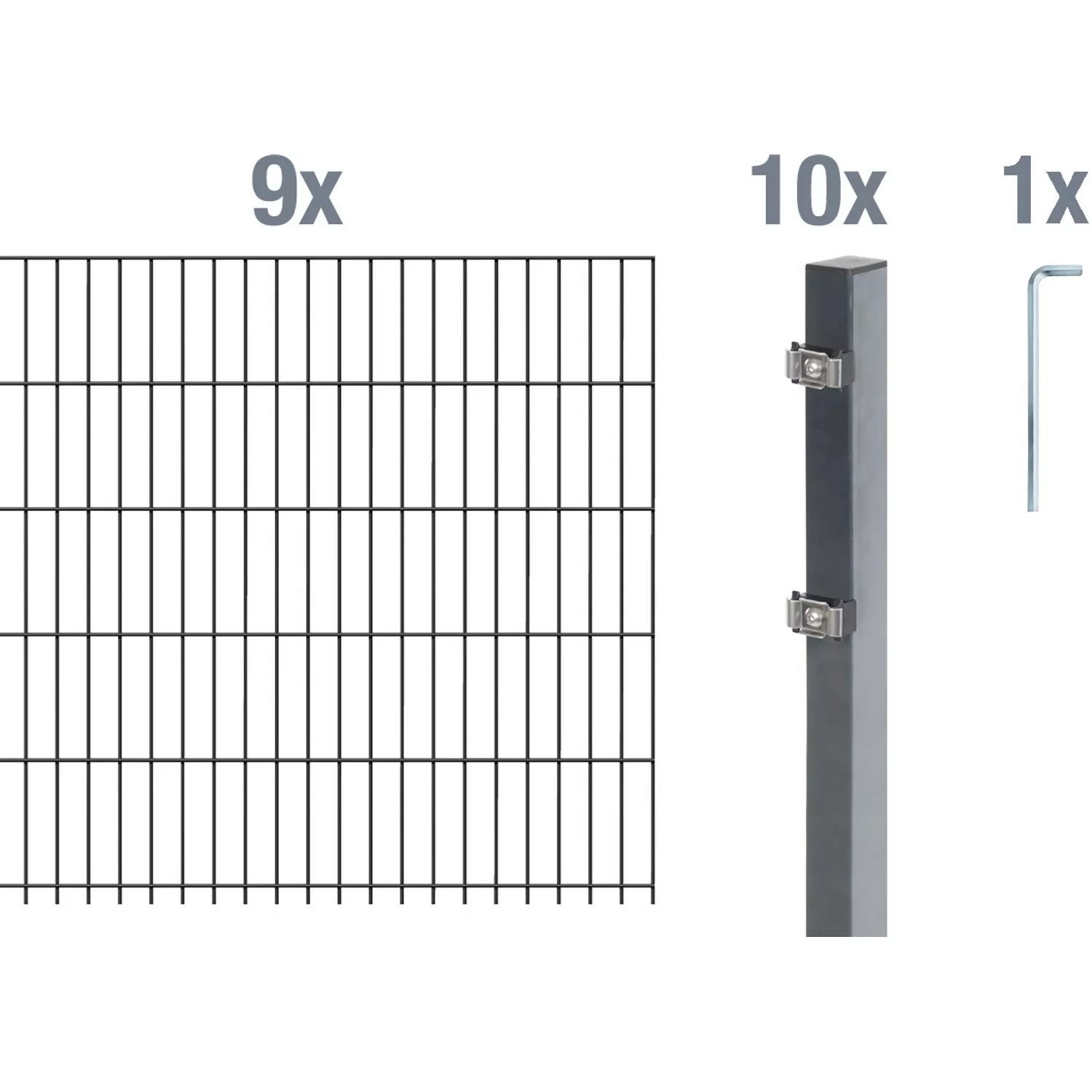 Metallzaun Grund-Set Doppelstabmatte verz. Anthrazit beschichtet 9 x 2 m x günstig online kaufen