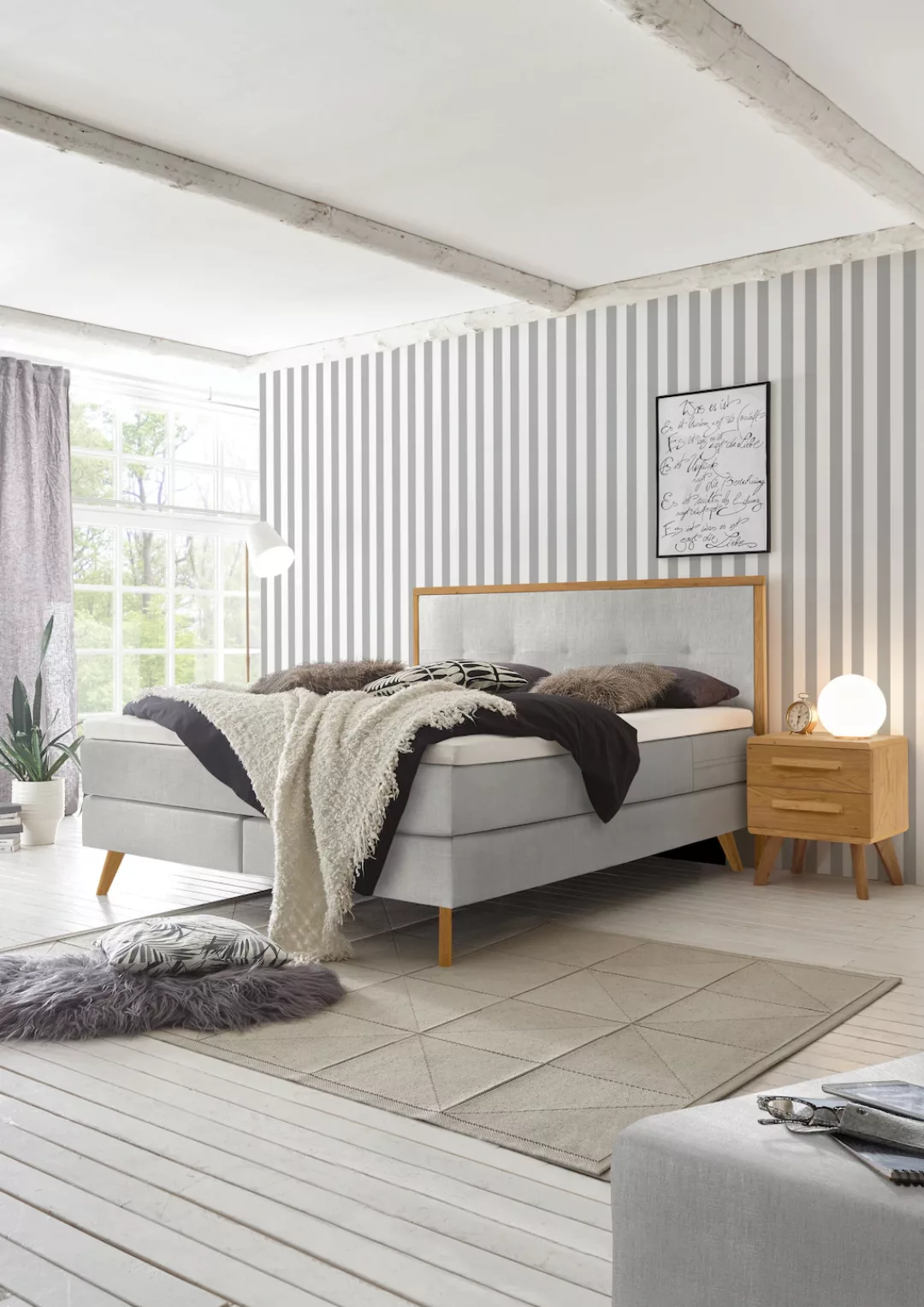 HASENA Boxspringbett Nordic, inkl. Topper, Kopfteilrahmen und Füsse aus mas günstig online kaufen