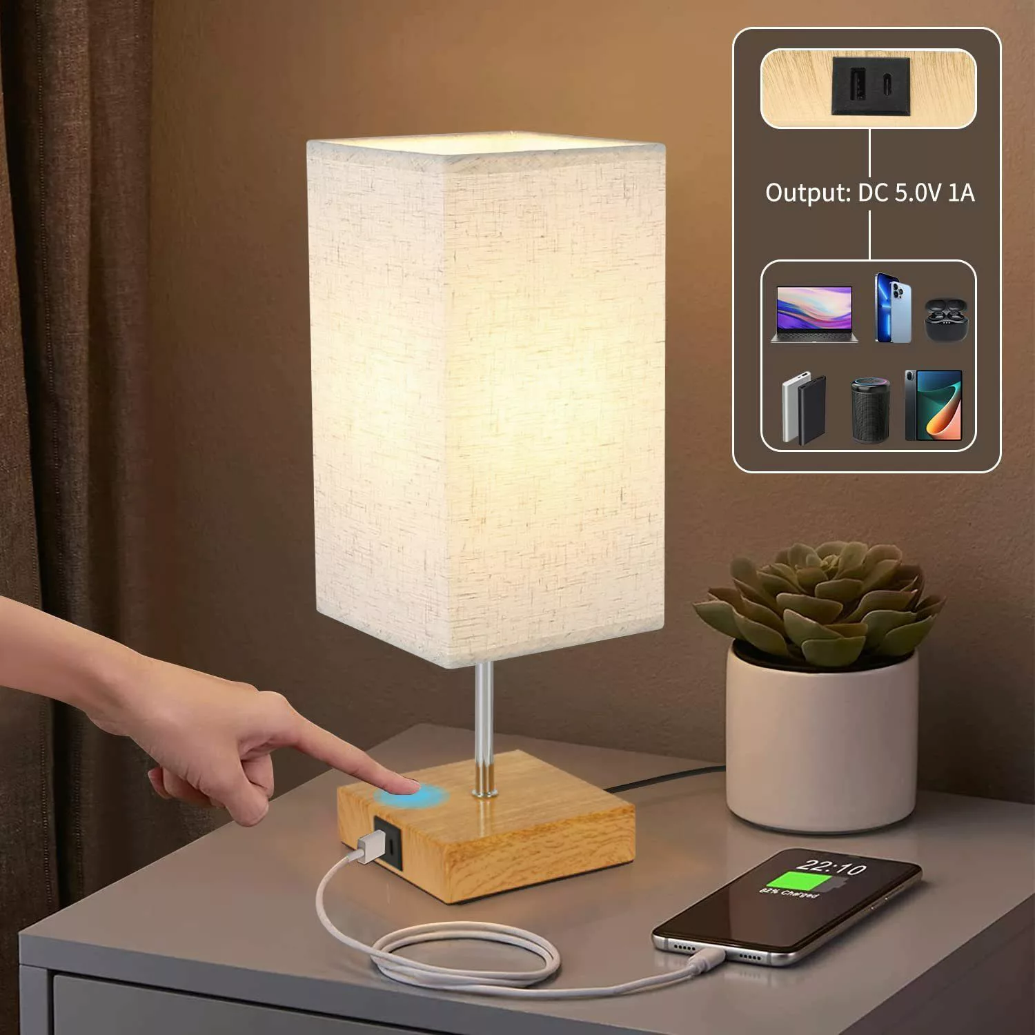Nettlife Nachttischlampe Touch Dimmbar Stoffschirm E27 günstig online kaufen