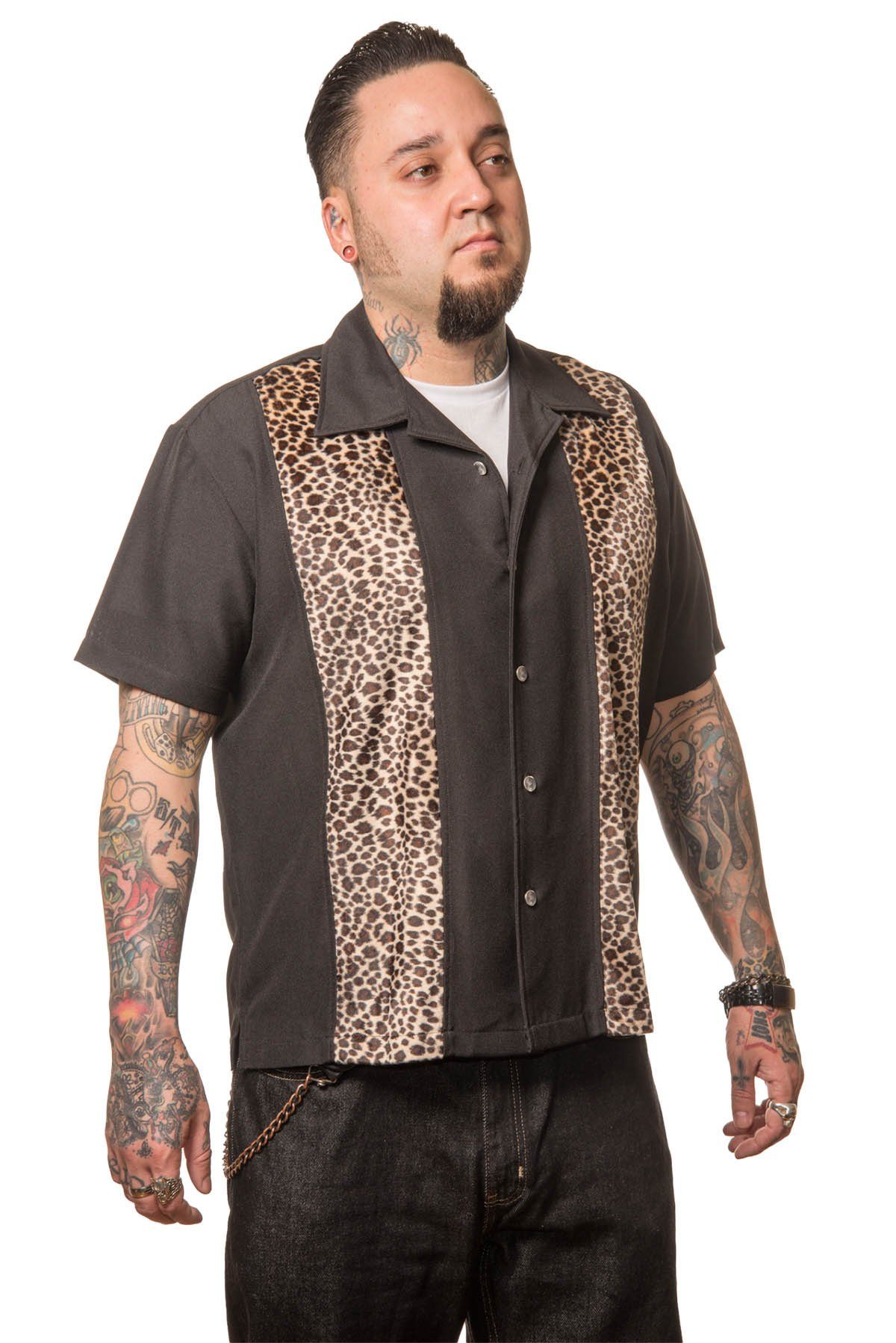 Steady Clothing Kurzarmhemd Leopard Muster Schwarz günstig online kaufen