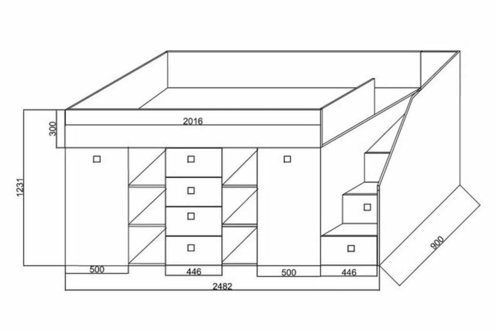 Unique Home Kinderbett Hochbett,Etagenbett TOL 3P-G, mit Schreibtisch, Schr günstig online kaufen