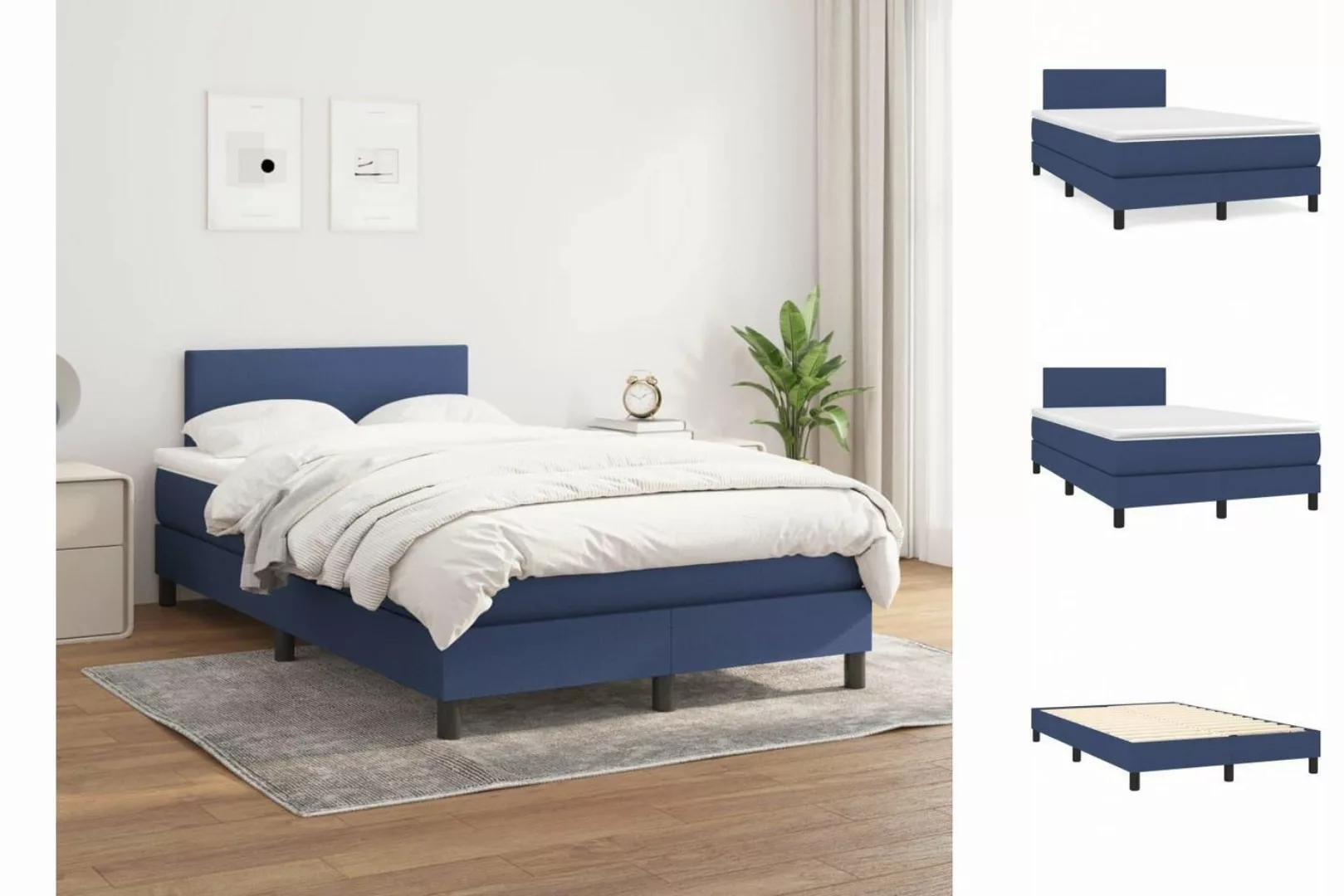 vidaXL Bettgestell Boxspringbett mit Matratze Blau 120x200 cm Stoff Bett Be günstig online kaufen