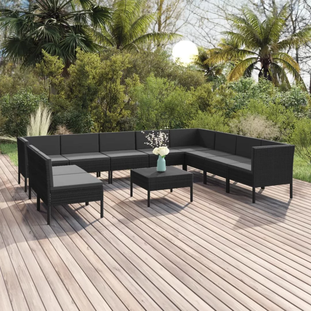 11-tlg. Garten-lounge-set Mit Auflagen Poly Rattan Schwarz günstig online kaufen