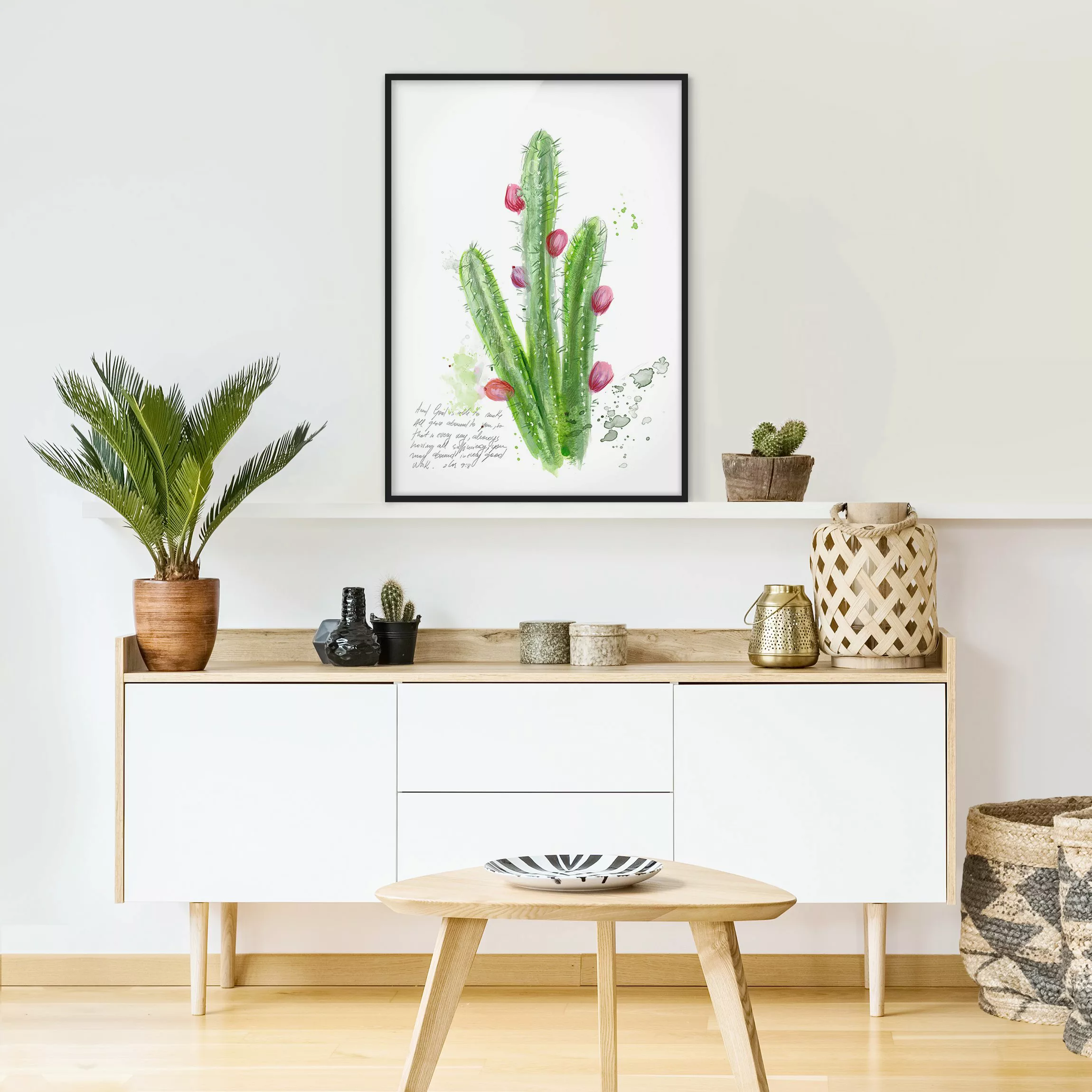Bild mit Rahmen Blumen - Hochformat Kaktus mit Bibelvers II günstig online kaufen