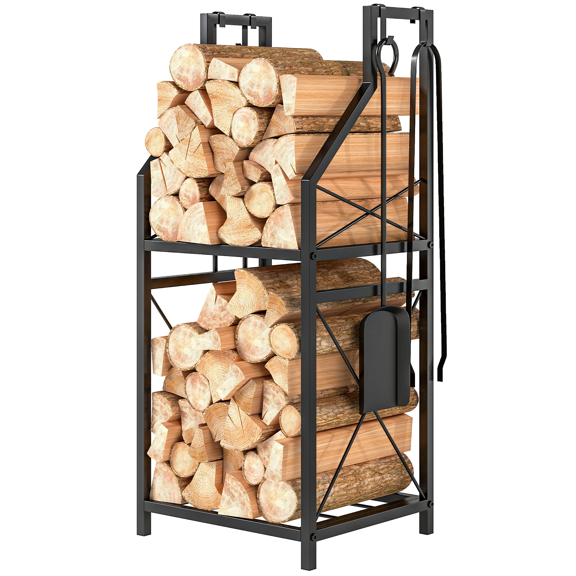 Outsunny Metallisches Kaminholzlager, 2-stufiger Holzständer, Außentisch fü günstig online kaufen