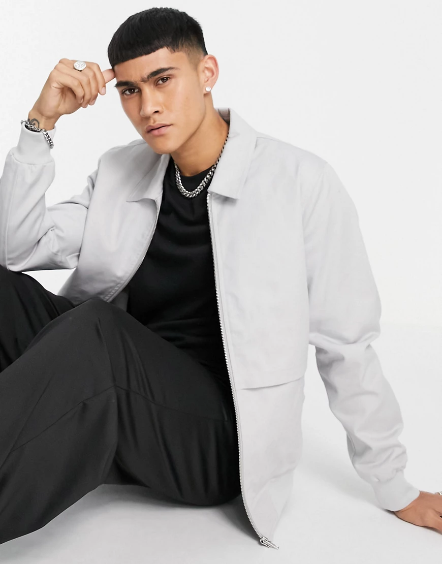 ASOS DESIGN – Essential – Harrington-Jacke in Hellgrau günstig online kaufen