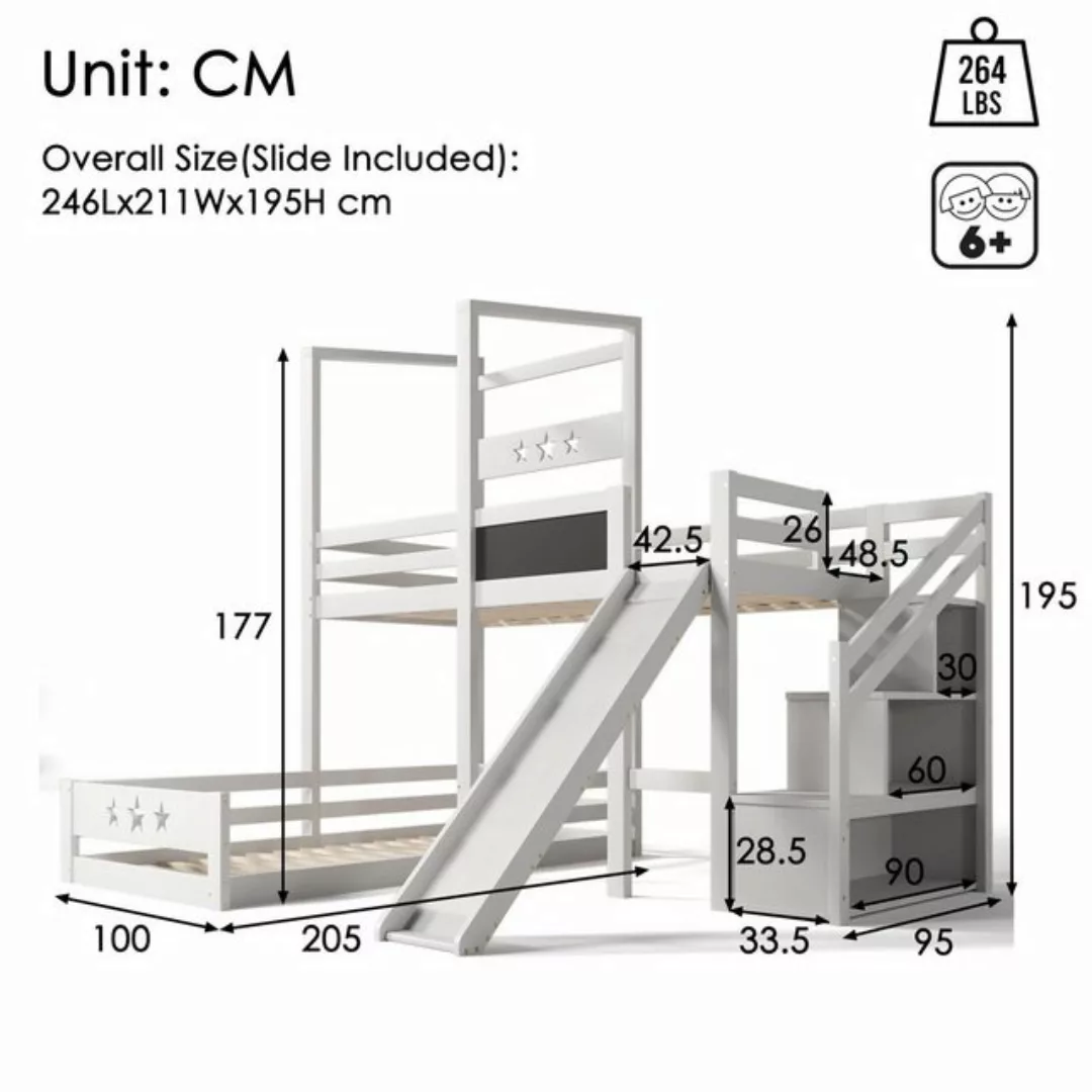 Ulife Etagenbett Kinderbett Hausbett Hochbett mit Tafel und Rutsche, Treppe günstig online kaufen