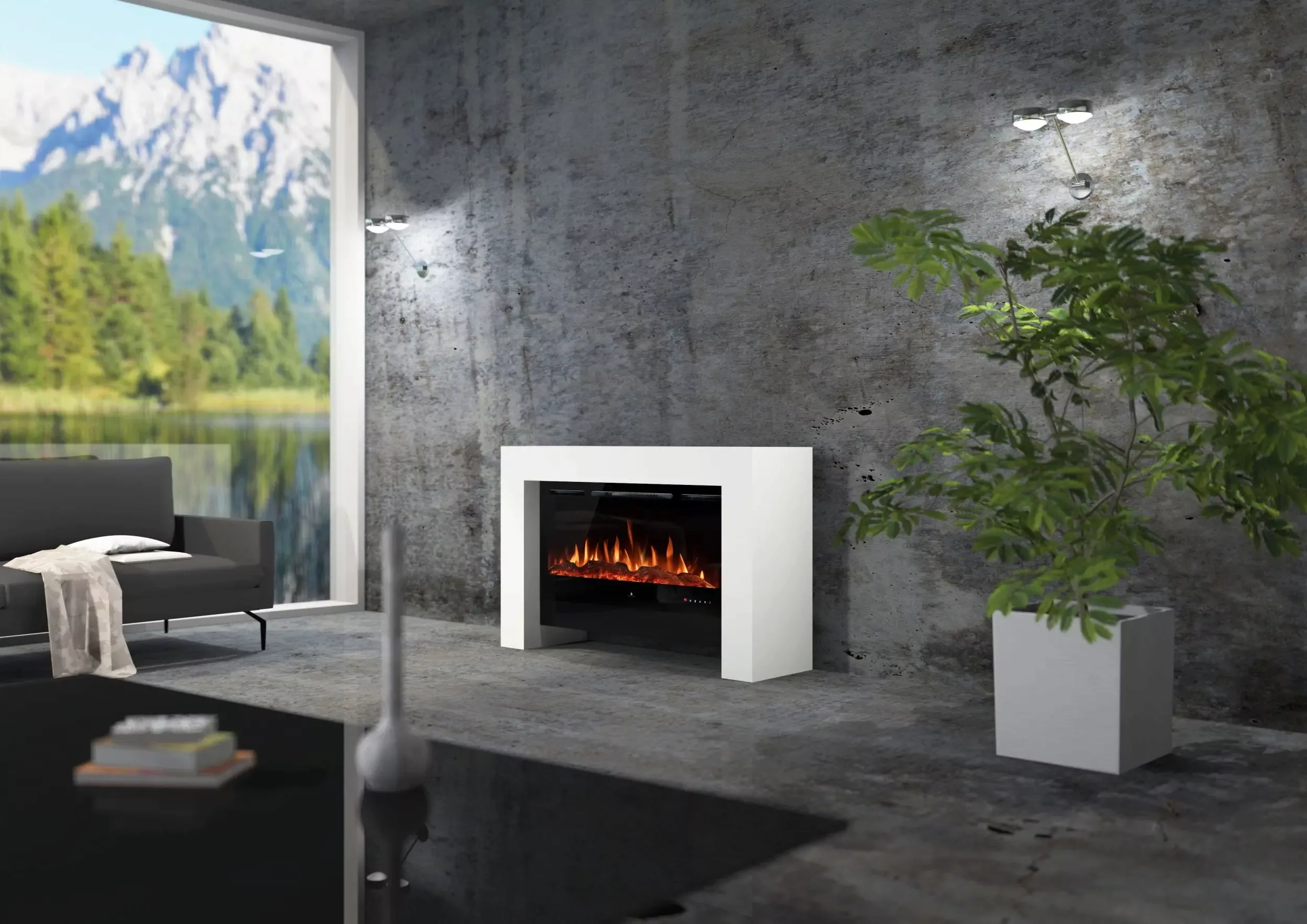 muenkel design bridge [moderner Optiflame Design Elektrokamin]: weiß (warm) günstig online kaufen