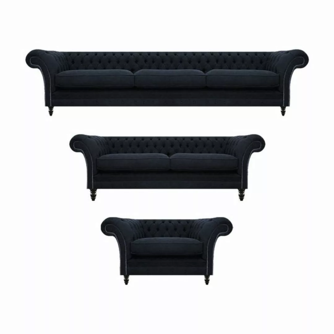 JVmoebel Chesterfield-Sofa Sofagarnitur Blau Sofas Wohnzimmer Sessel Design günstig online kaufen