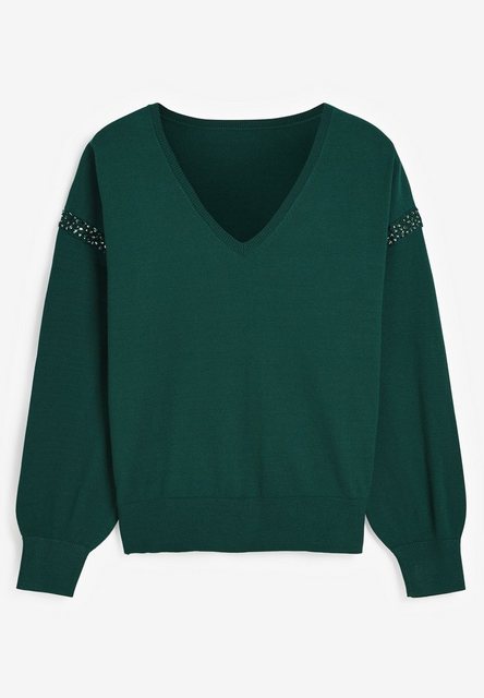 Next V-Ausschnitt-Pullover Pullover mit V-Ausschnitt und verzierten Ärmeln günstig online kaufen