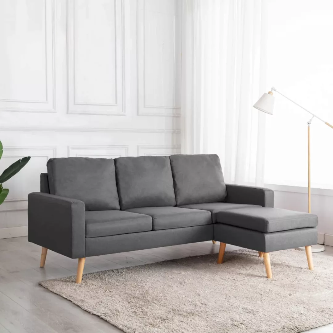 3-sitzer-sofa Mit Hocker Hellgrau Stoff günstig online kaufen