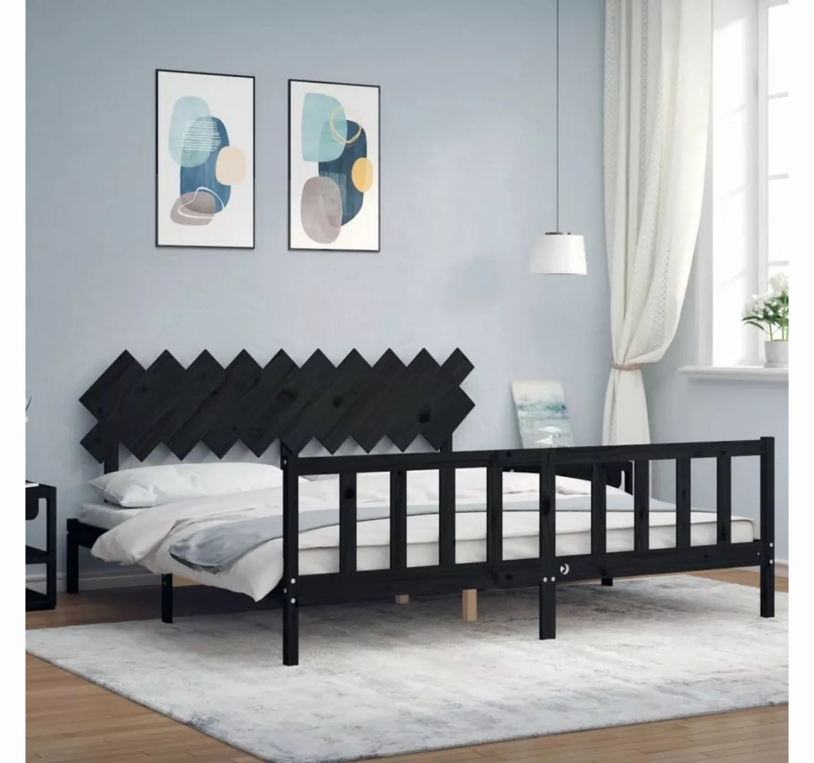 furnicato Bett Massivholzbett mit Kopfteil Schwarz 200x200 cm günstig online kaufen