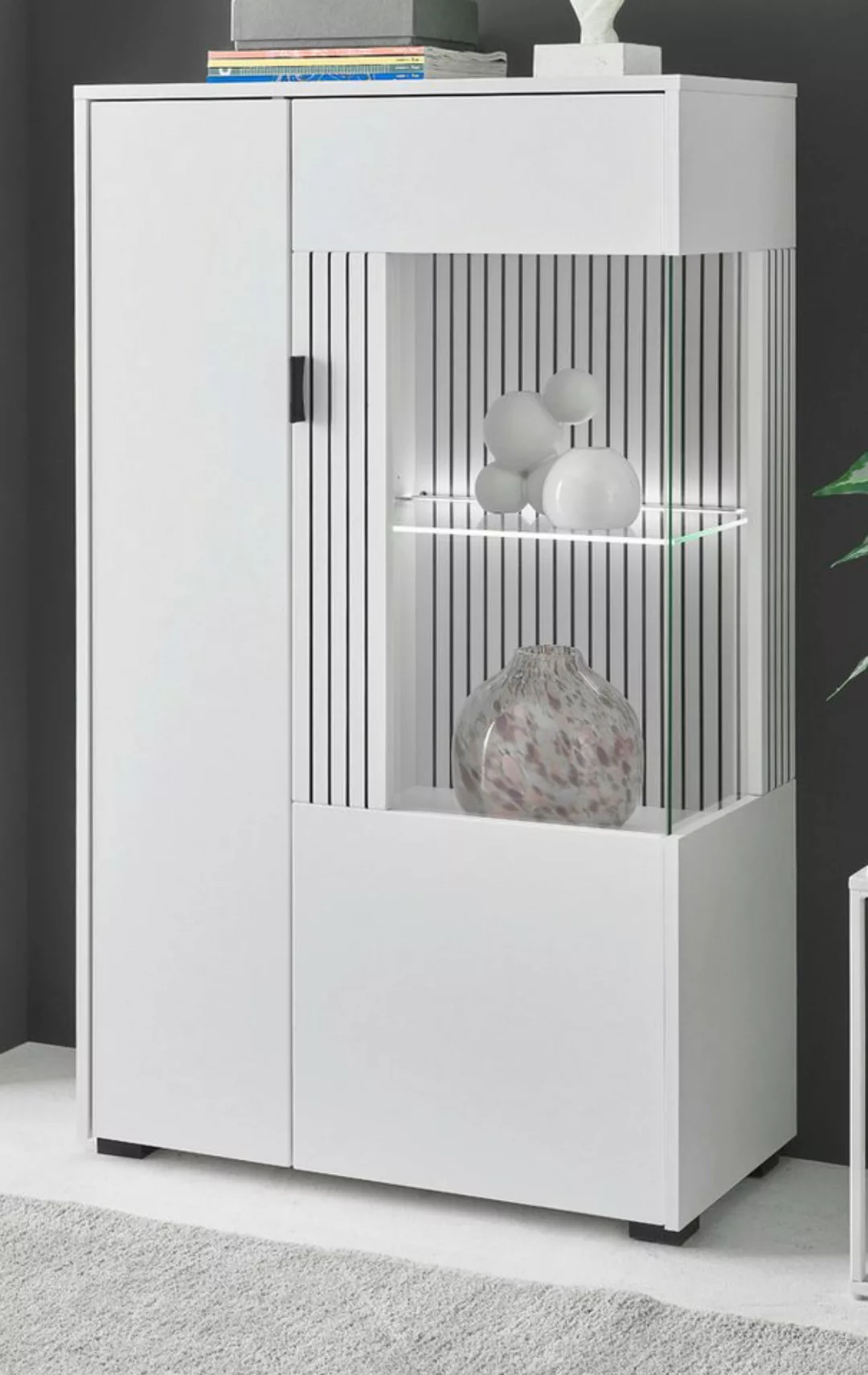 Furn.Design Standvitrine Merced (Highboard in weiß mit schwarz, 57 x 125) S günstig online kaufen