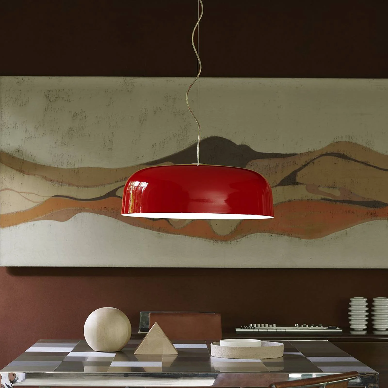 Oluce LED-Hängeleuchte Canopy, Ø 90 cm, rot, Aluminium günstig online kaufen