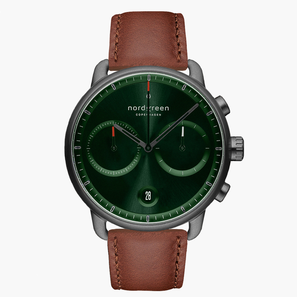 Chronograph Pioneer Anthrazit Uhr | Green Sunray Ziffernblatt - Lederarmban günstig online kaufen