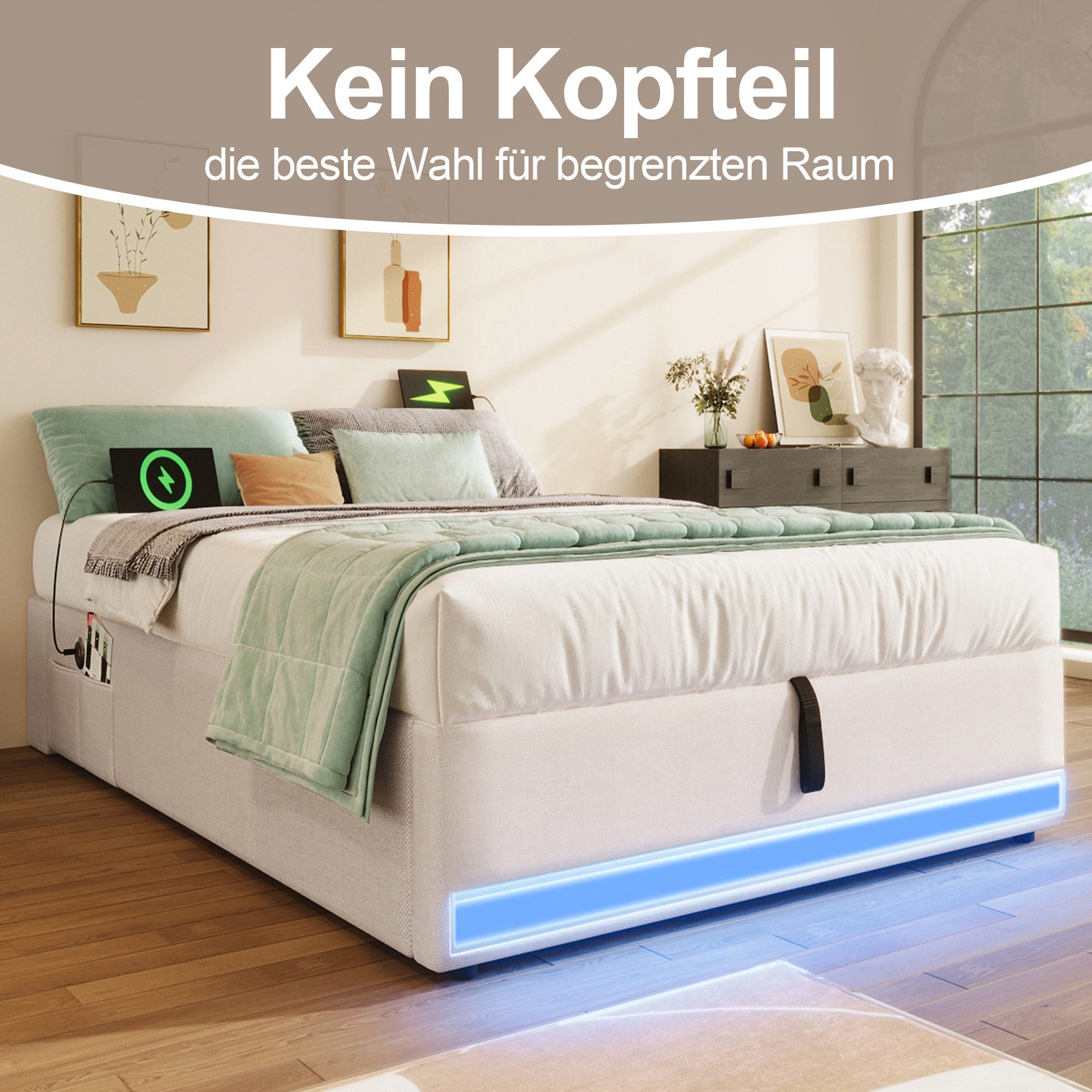 REDOM Polsterbett mit LED und USB/Typ-C günstig online kaufen
