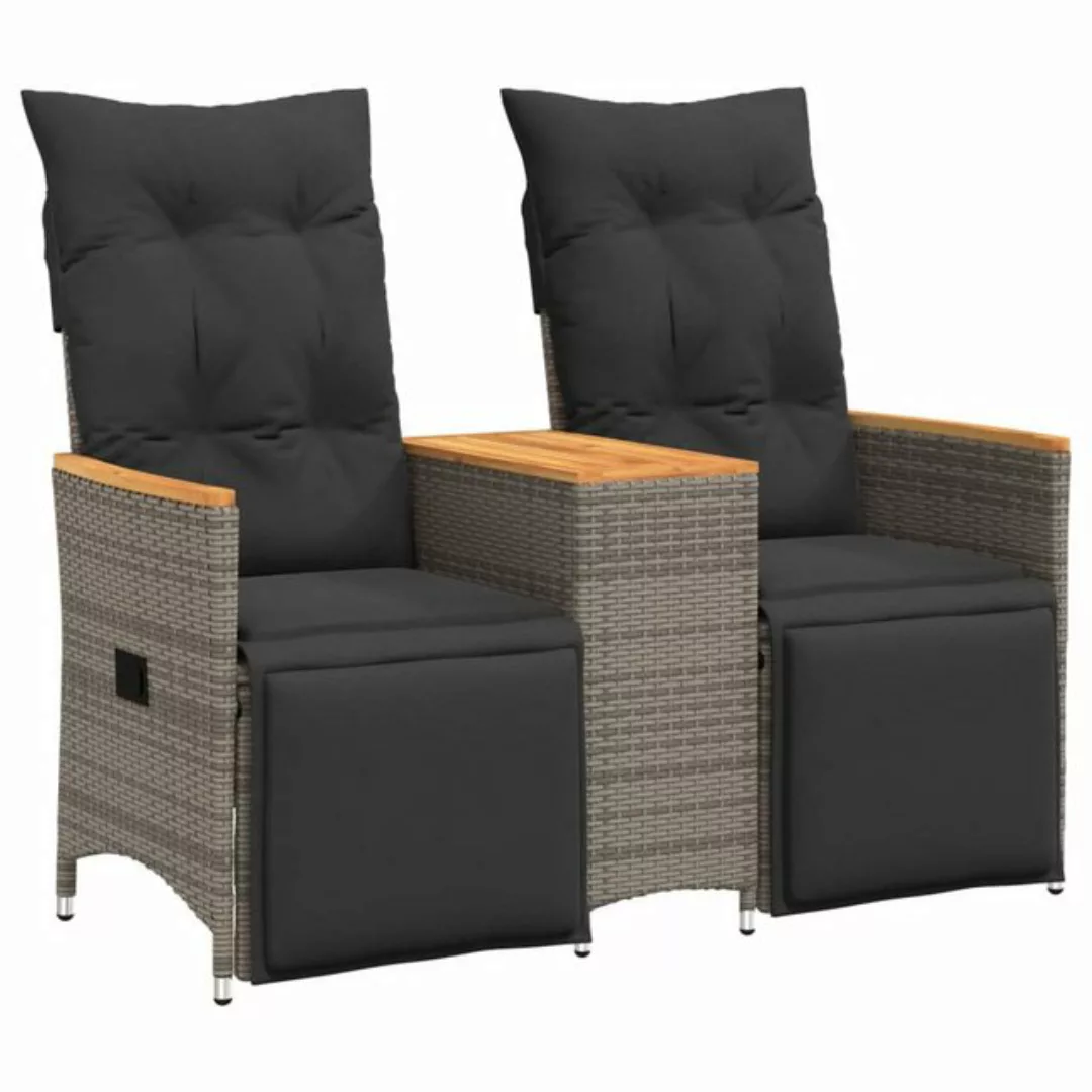 vidaXL Loungesofa Gartensofa 2-Sitzer Verstellbar mit Tisch Grau Poly Ratta günstig online kaufen