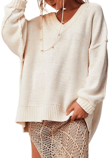 YRIIOMO Strickpullover Apricotfarbener L-Pullover für Damen mit V-Ausschnit günstig online kaufen