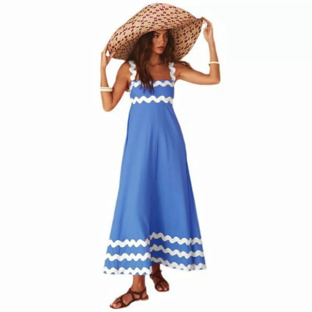 saburona Dirndl Langes A-Linien-Kleid mit eckigem Ausschnitt und Hosenträge günstig online kaufen