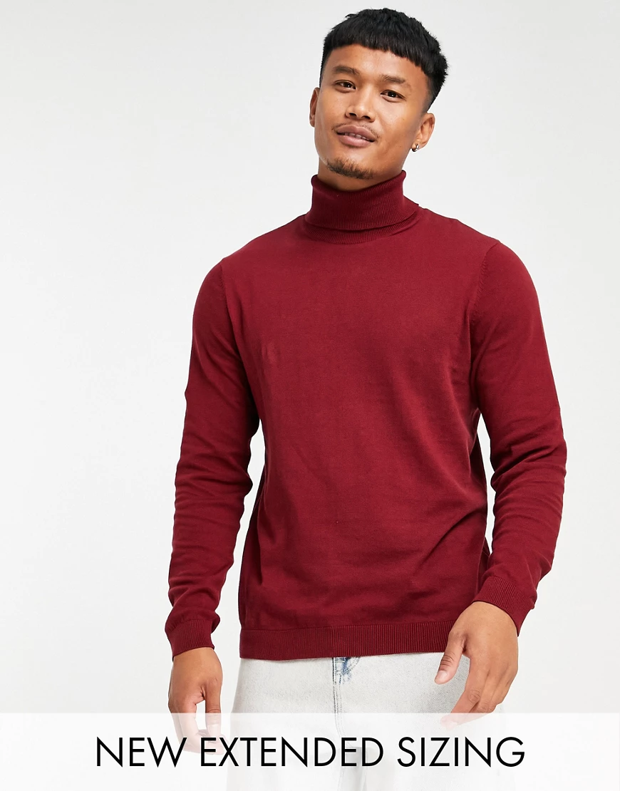 ASOS DESIGN – Strickpullover aus Baumwolle in Burgunderrot mit Rollkragen günstig online kaufen