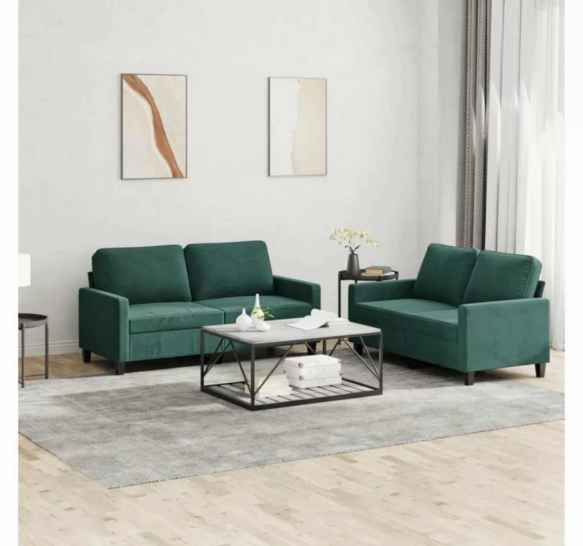 vidaXL Sofa Sofagarnitur Set mit Kissen Samt, 2-tlg., Grün günstig online kaufen