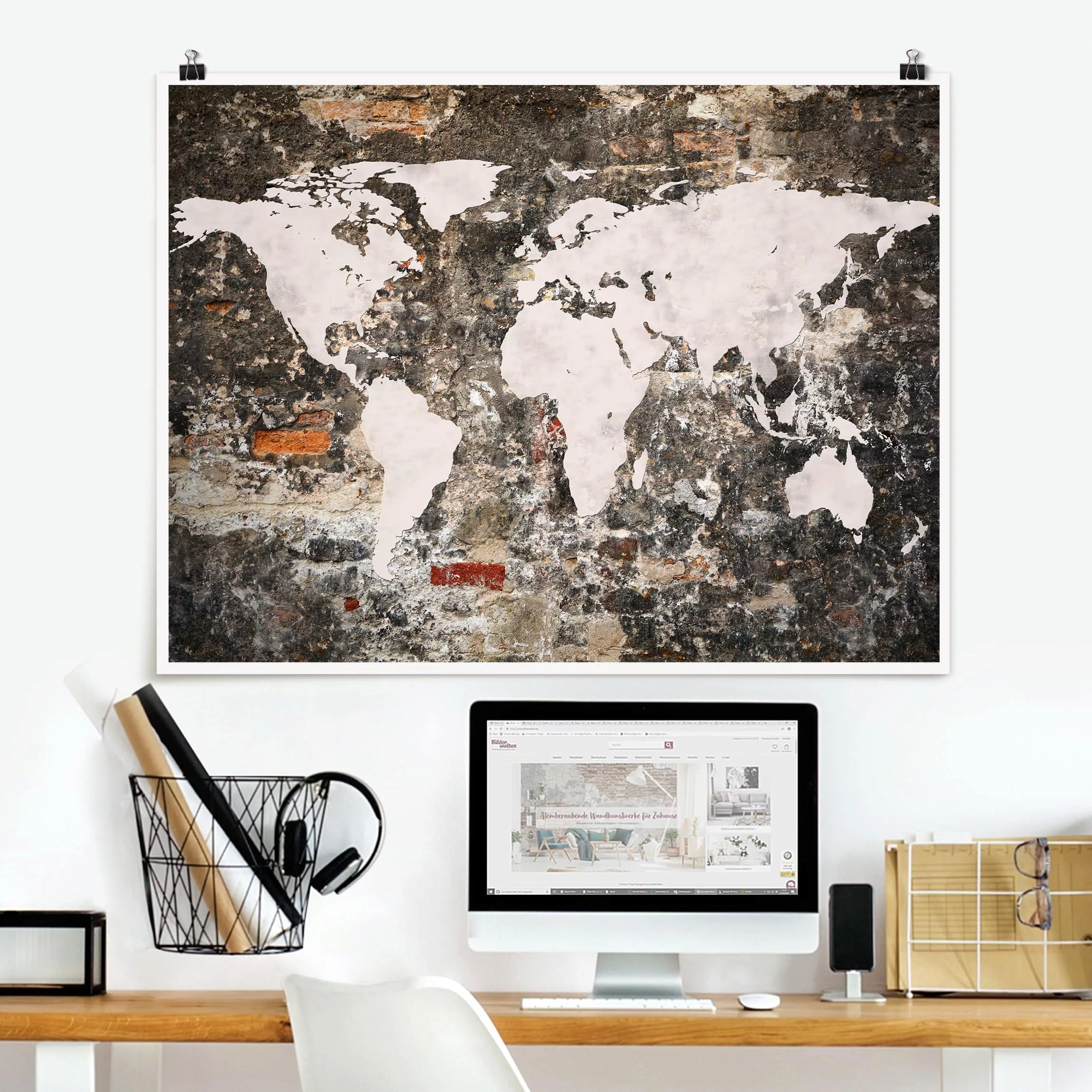 Poster Stadt-, Land- & Weltkarten - Querformat Alte Mauer Weltkarte günstig online kaufen