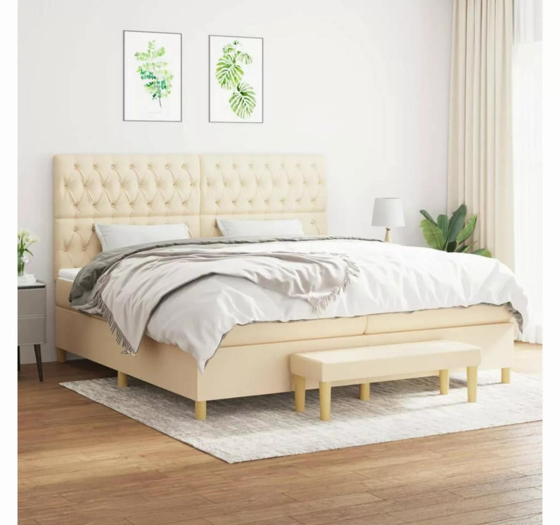 vidaXL Boxspringbett Boxspringbett mit Matratze Creme 200x200 cm Stoff Bett günstig online kaufen