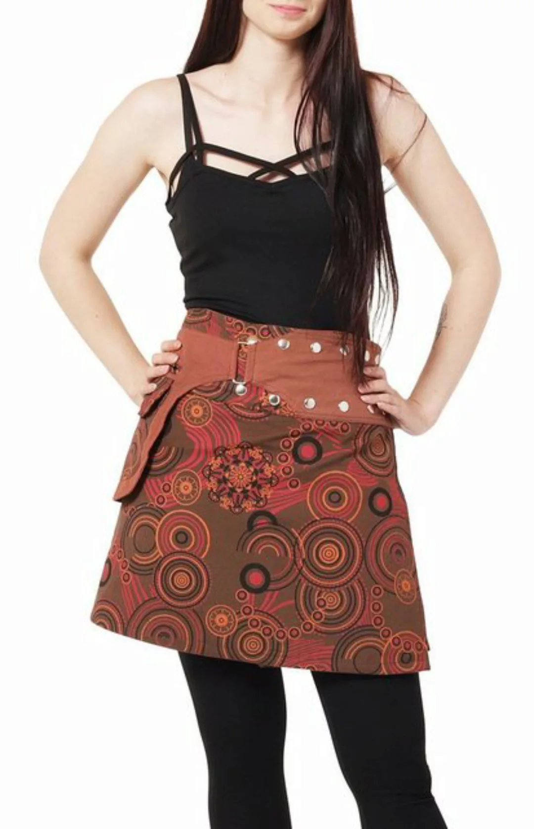PUREWONDER Wickelrock Damen Rock mit Muster und Tasche sk195 Baumwolle Einh günstig online kaufen