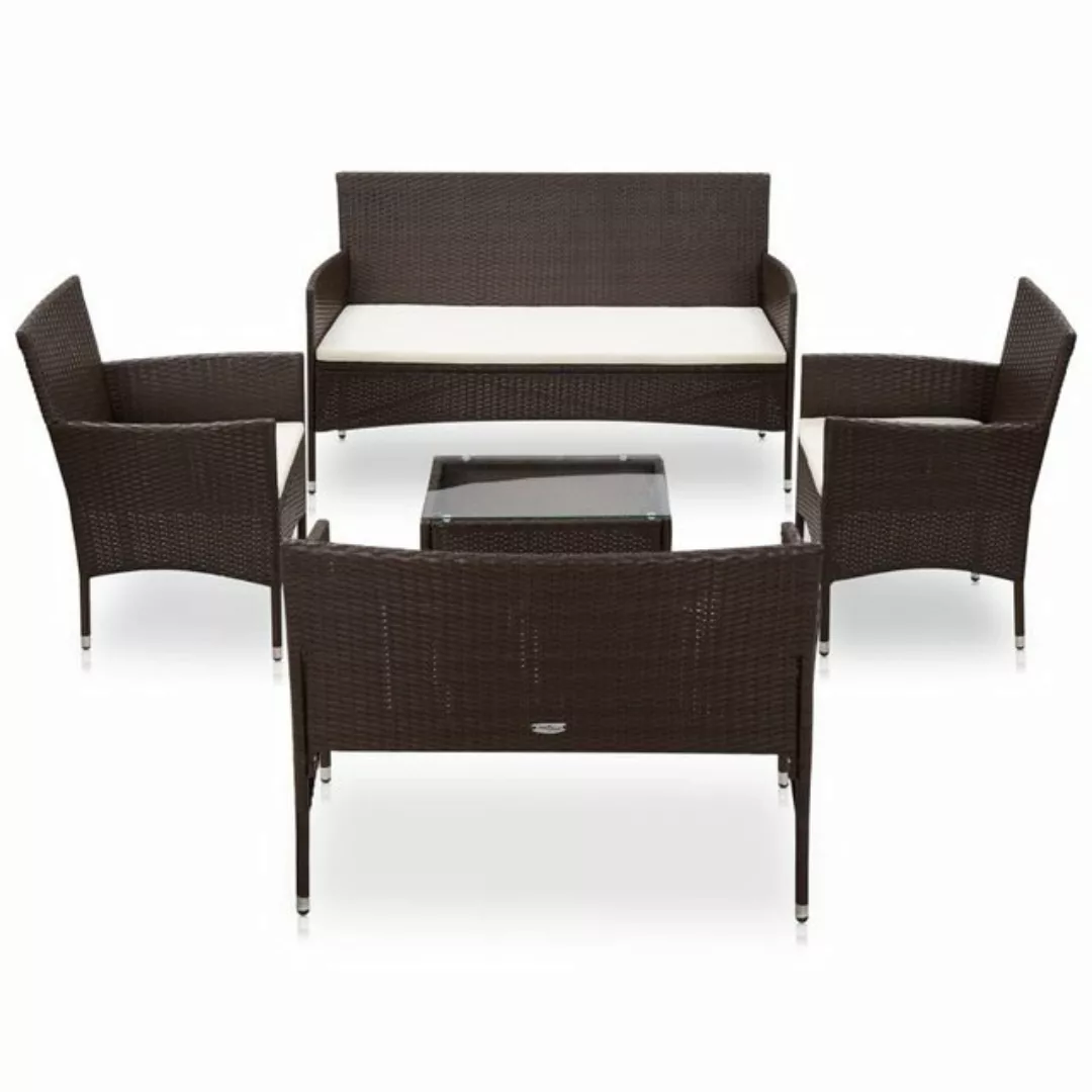 furnicato Loungesofa 5-tlg. Garten-Lounge-Set mit Auflagen Poly Rattan Brau günstig online kaufen