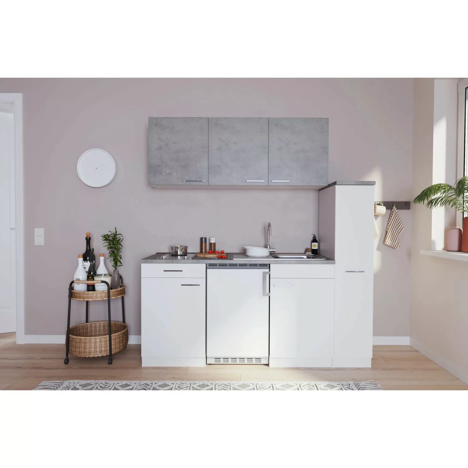 Respekta Küchenzeile KB180WWBCG 180 cm Weiß-Beton Optik günstig online kaufen