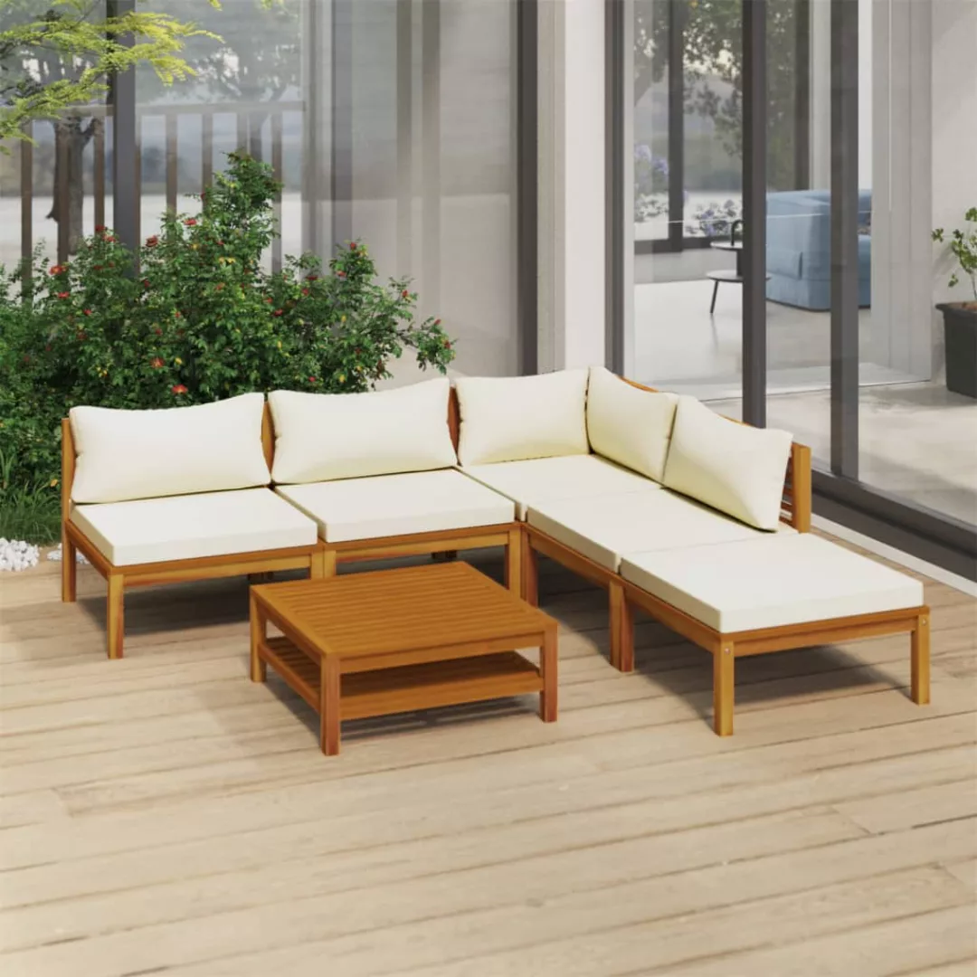 6-tlg. Garten-lounge-set Mit Creme Kissen Massivholz Akazie günstig online kaufen