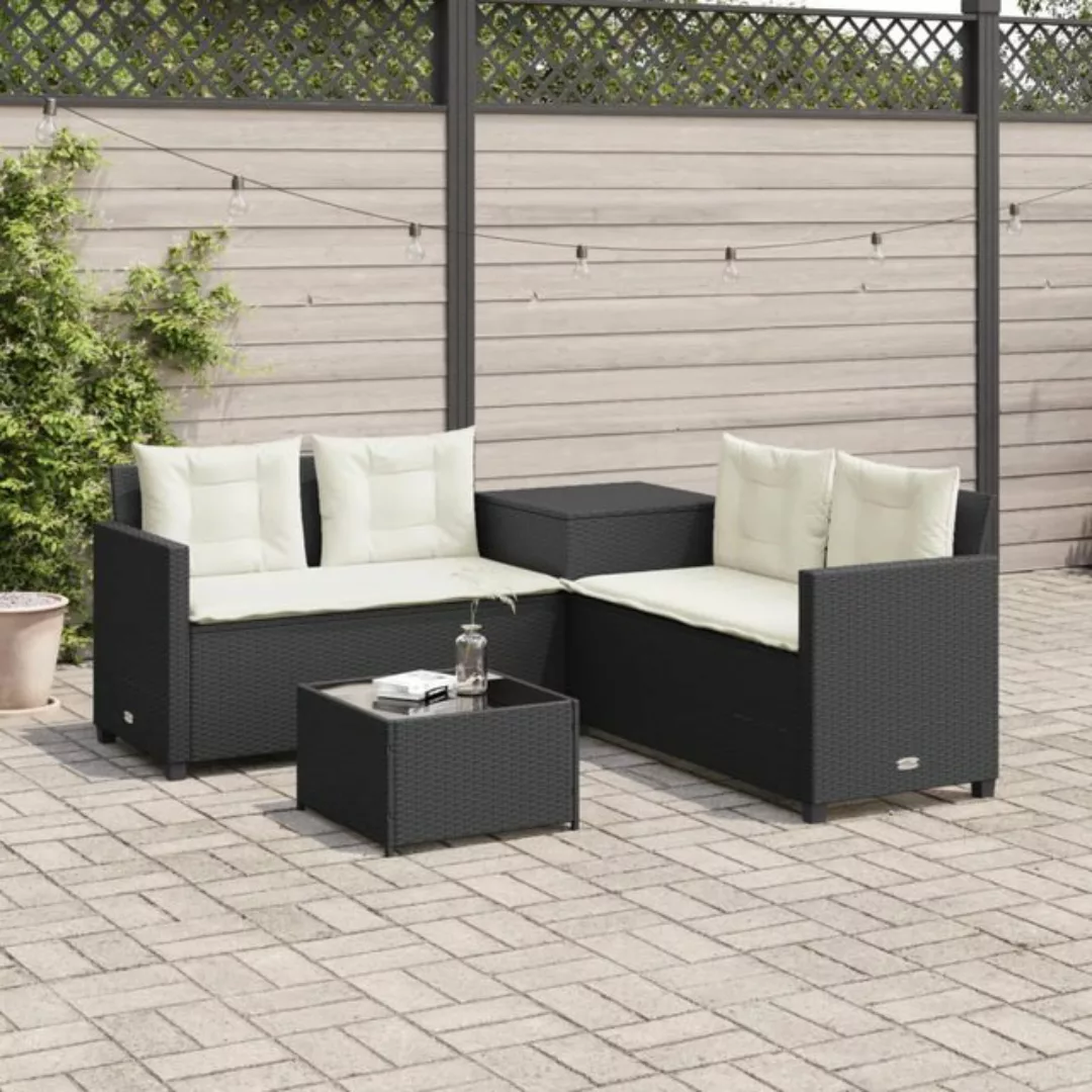 vidaXL Sofa Gartensofa in L-Form mit Tisch und Kissen Schwarz Poly Rattan günstig online kaufen