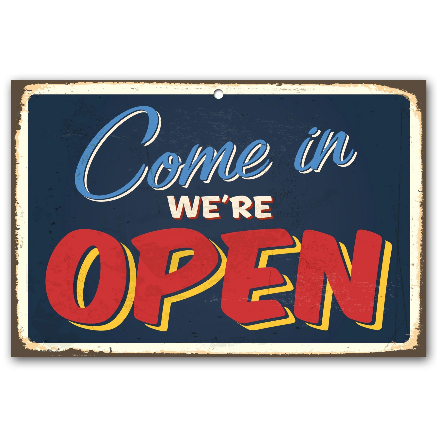 queence Wanddekoobjekt "Come in were OPEN", Stahlschild, Blechschild, Spruc günstig online kaufen