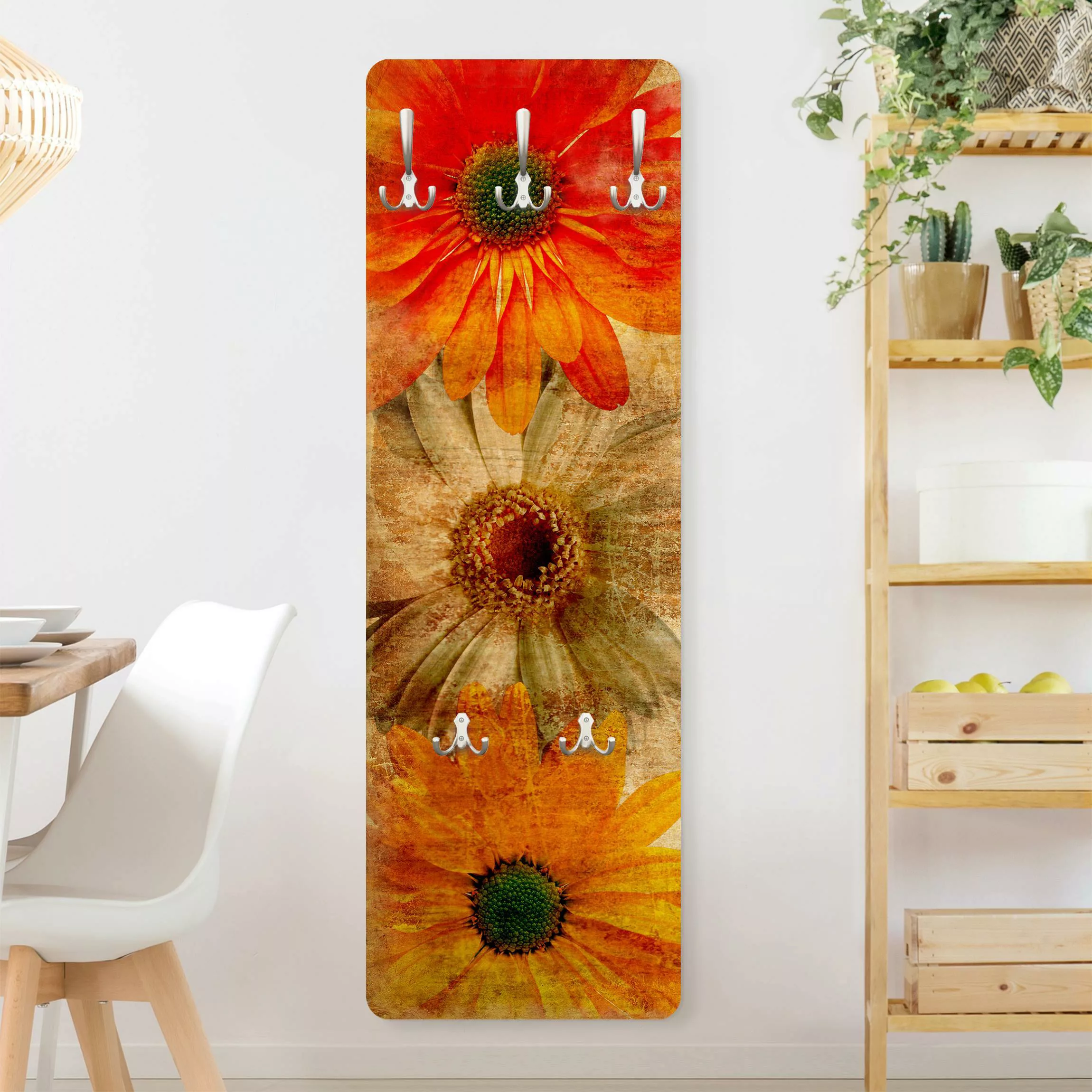 Wandgarderobe Holzpaneel Blumen Vintage Flowermix günstig online kaufen