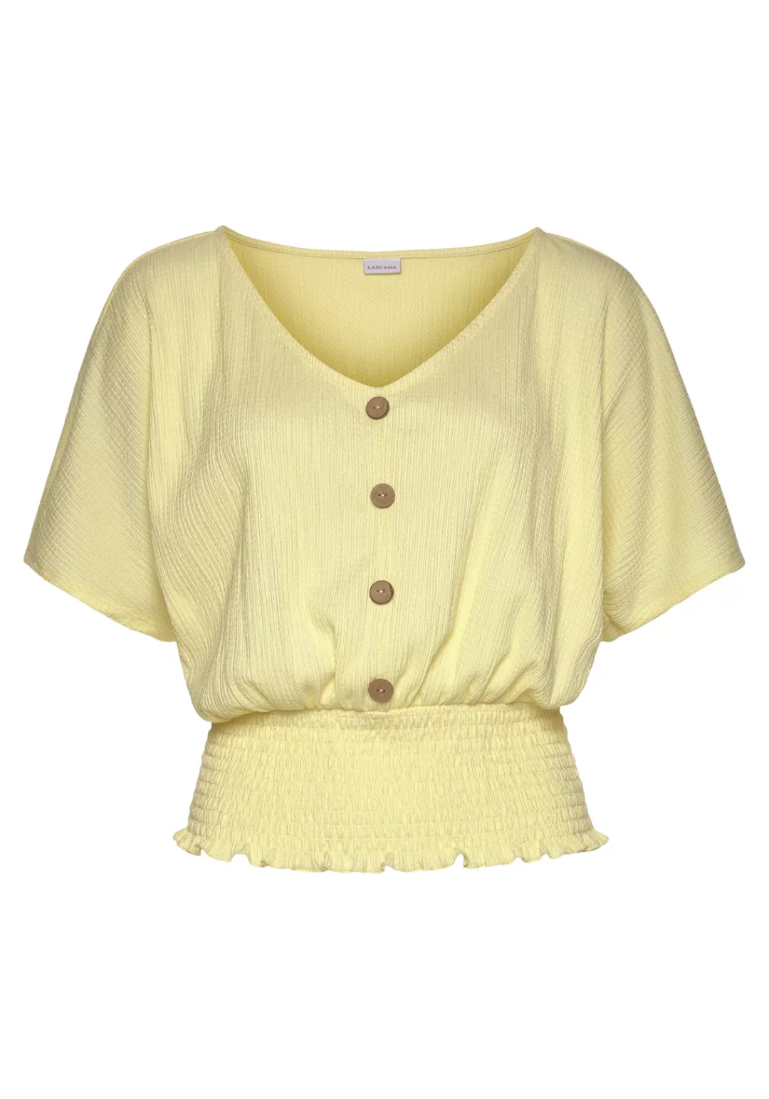 LASCANA V-Shirt mit breitem Smoksaum und Kopfleiste, Blusenshirt, sommerlic günstig online kaufen