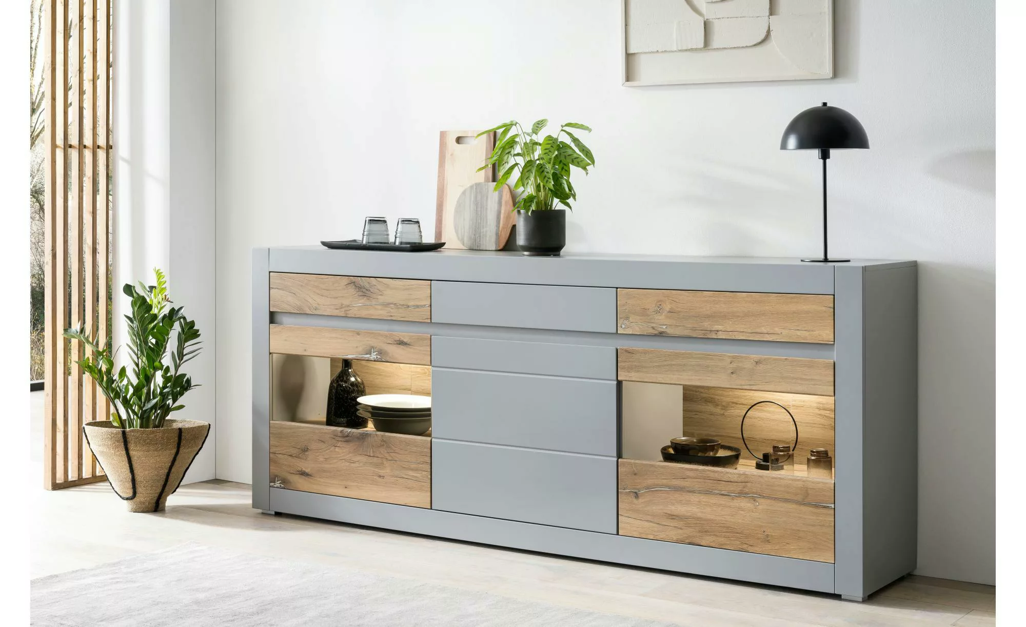 Sideboard  Cabanes ¦ grau ¦ Maße (cm): B: 217 H: 42 Kommoden & Sideboards > günstig online kaufen