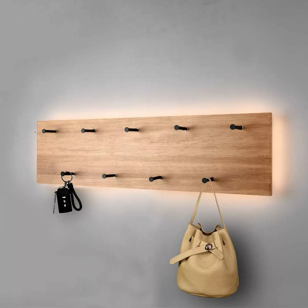 Wandgarderobenleiste mit LED Beleuchtung Massivholz günstig online kaufen