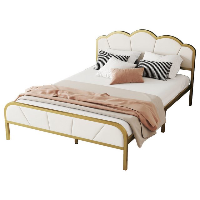 Flieks Metallbett, Doppelbett 140x200cm mit Wolkenform Kopfteil golden+weiß günstig online kaufen