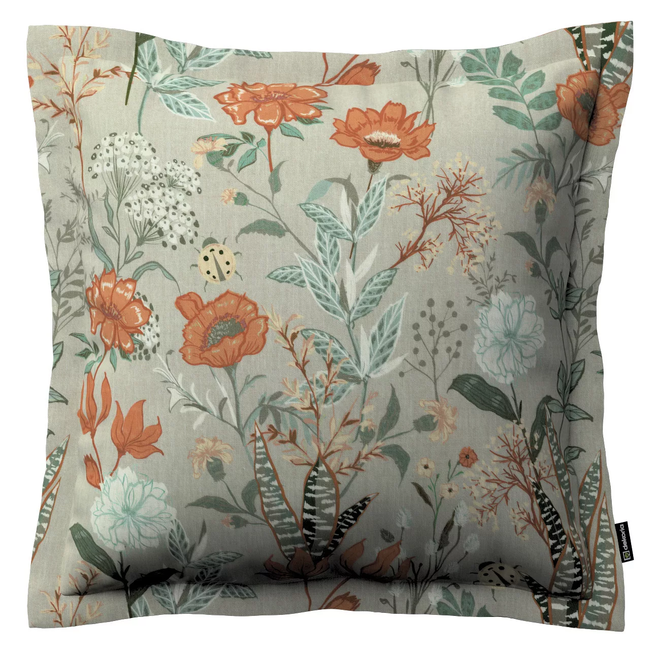 Kissenhülle Mona mit Stehsaum, grau-orange-grün, 45 x 45 cm, Flowers (143-7 günstig online kaufen