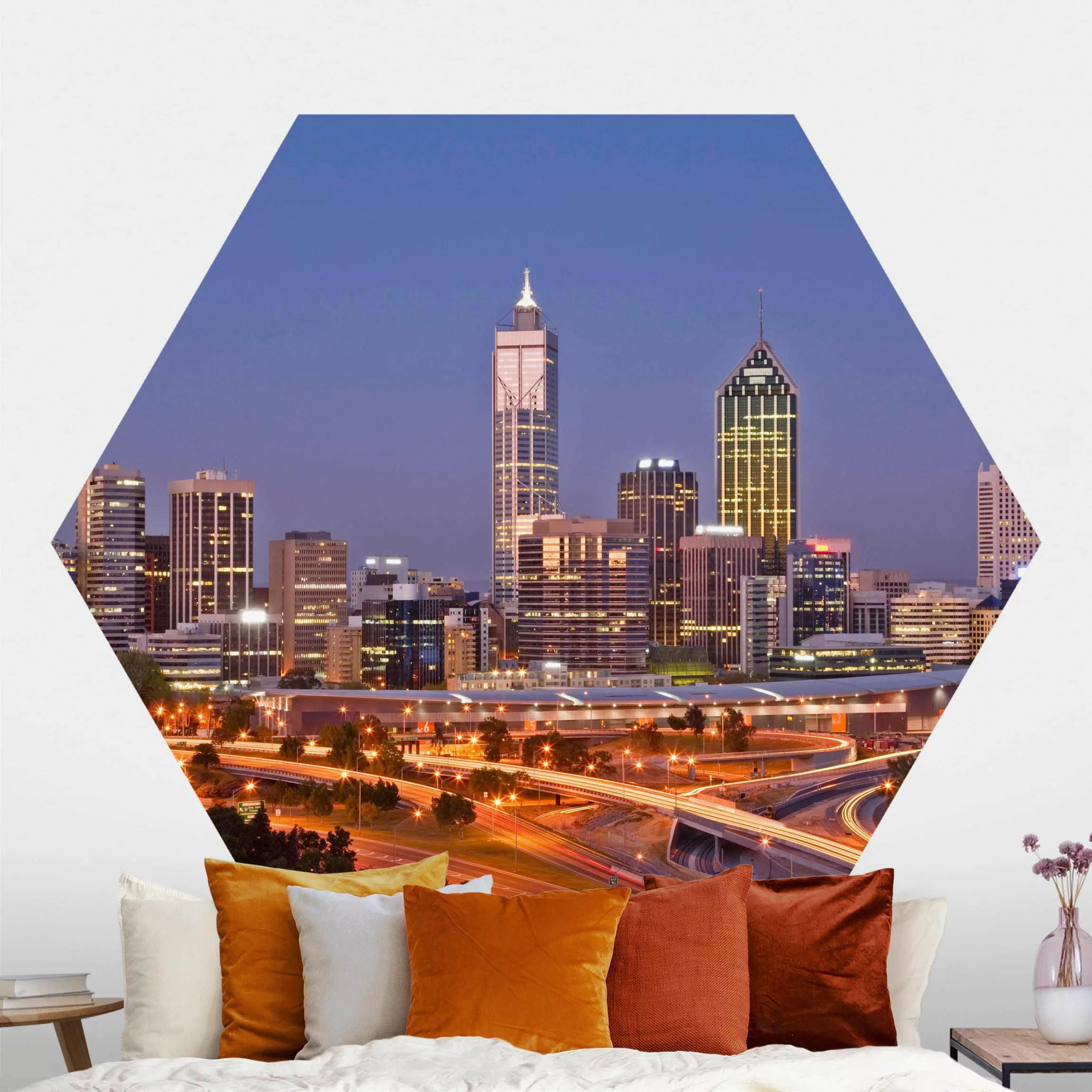 Hexagon Fototapete selbstklebend Perth Skyline günstig online kaufen