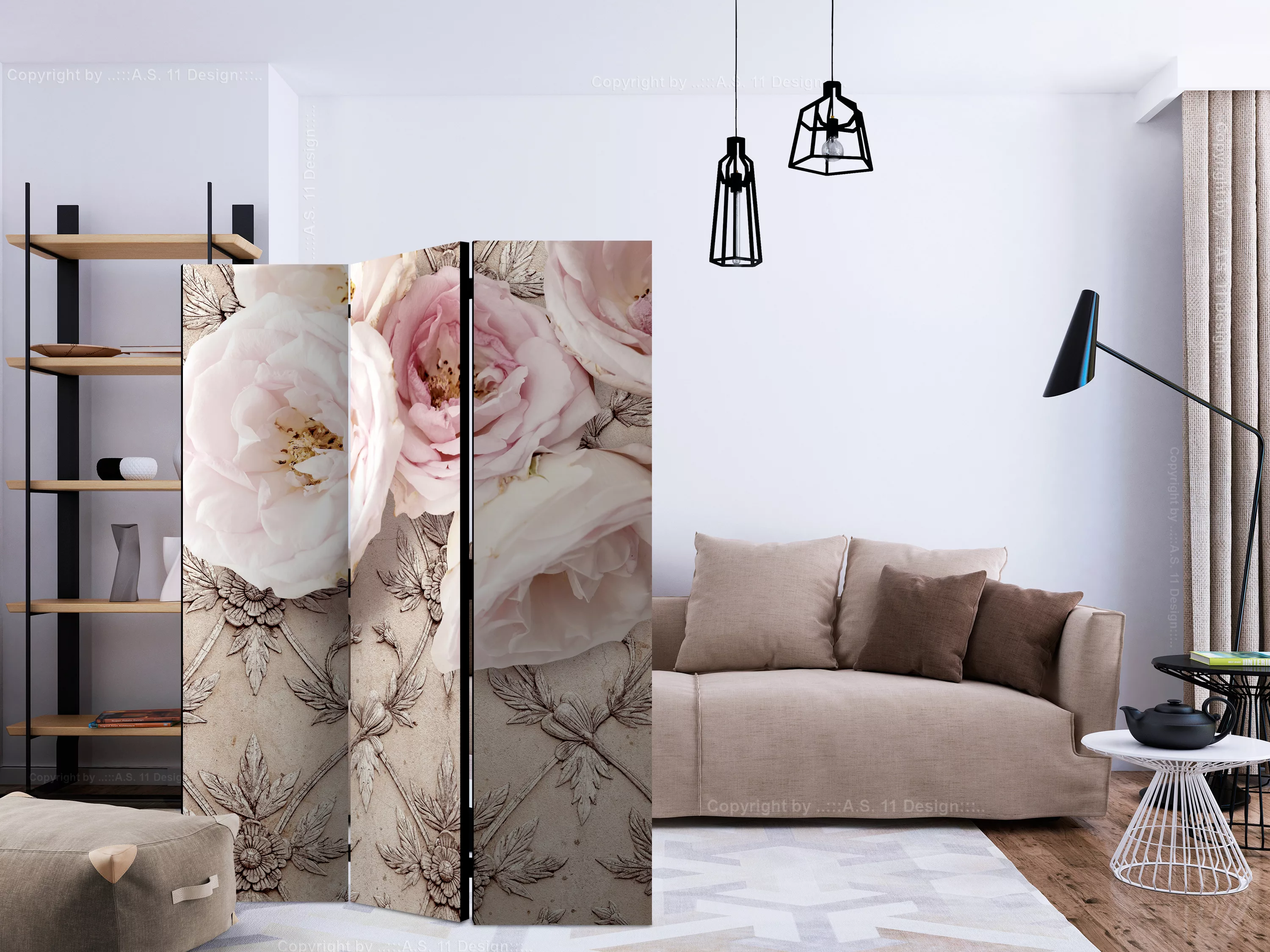 3-teiliges Paravent - Romantic Beige [room Dividers] günstig online kaufen