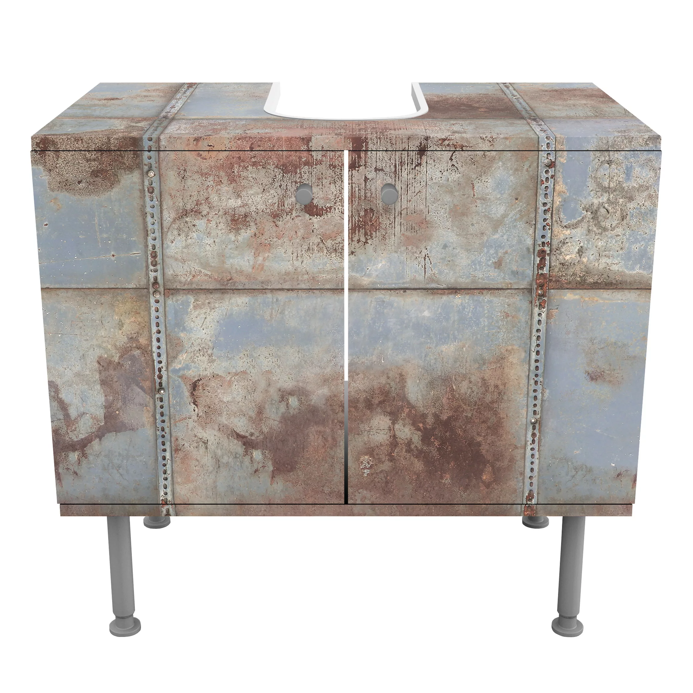 Waschbeckenunterschrank Kunstdruck Shabby Industrial Metalloptik günstig online kaufen