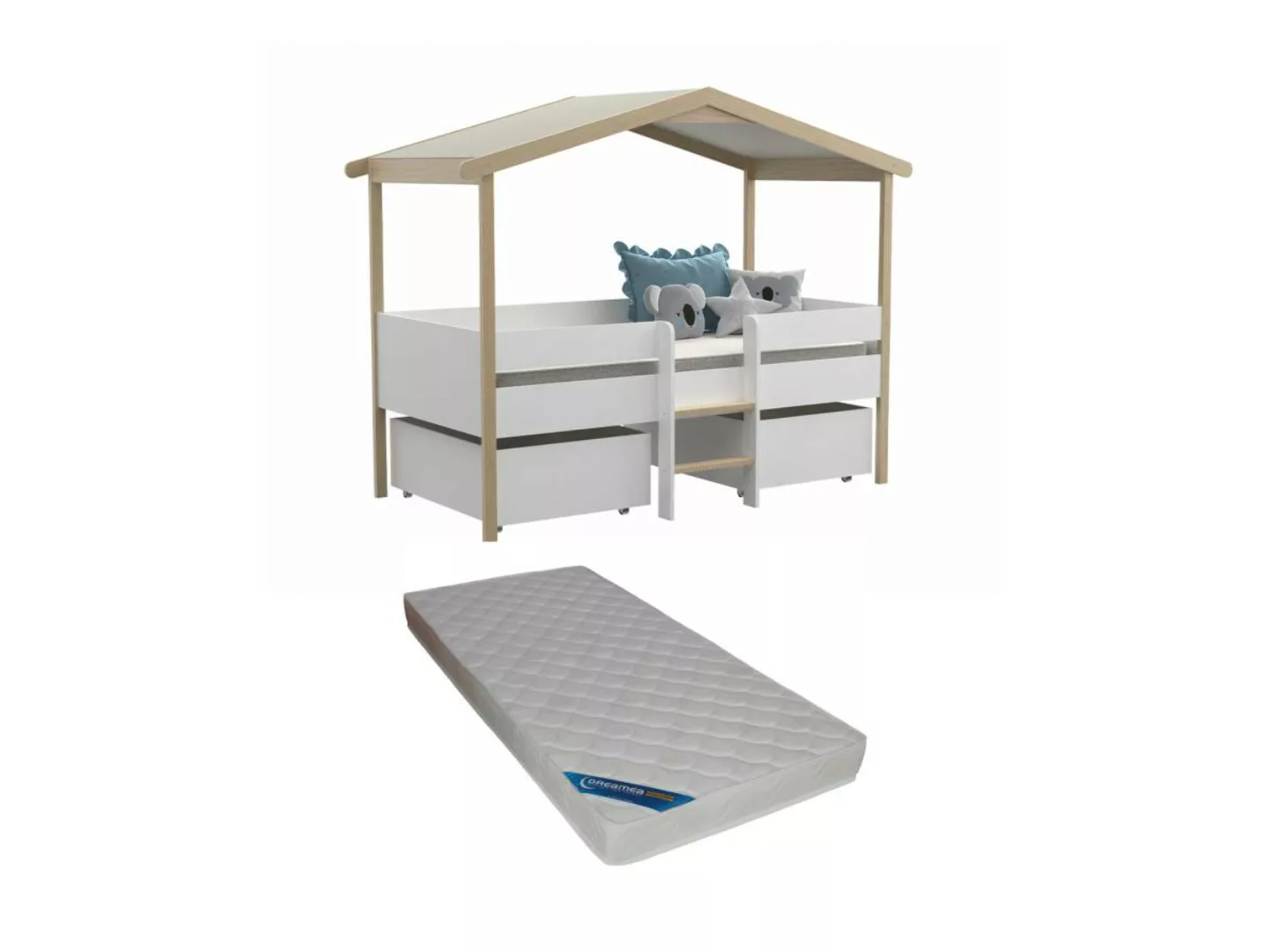 Kinderbett Hausbett mit Schubladen + Matratze - Lindenholz - 90 x 190 cm - günstig online kaufen