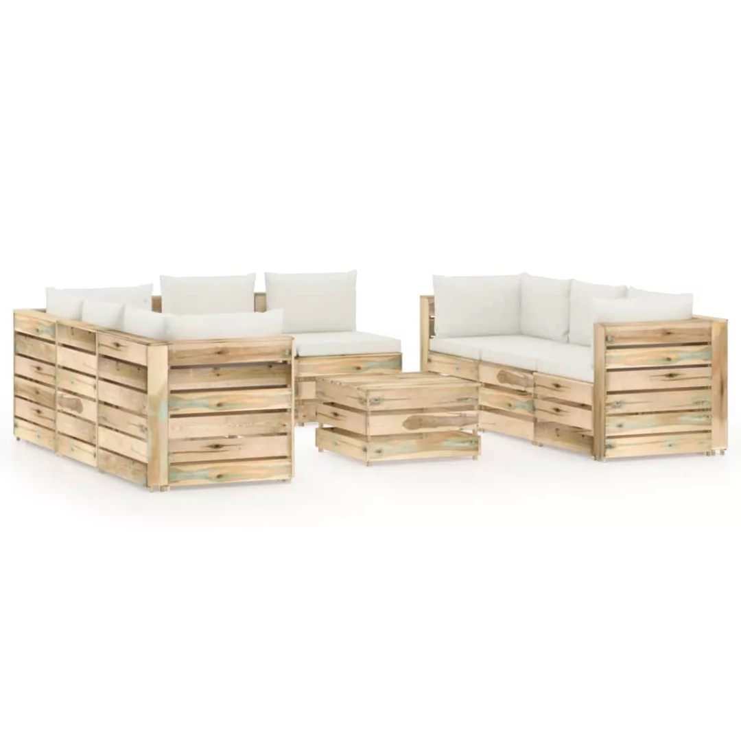 9-tlg. Garten-lounge-set Mit Kissen Grün Imprägniertes Holz günstig online kaufen