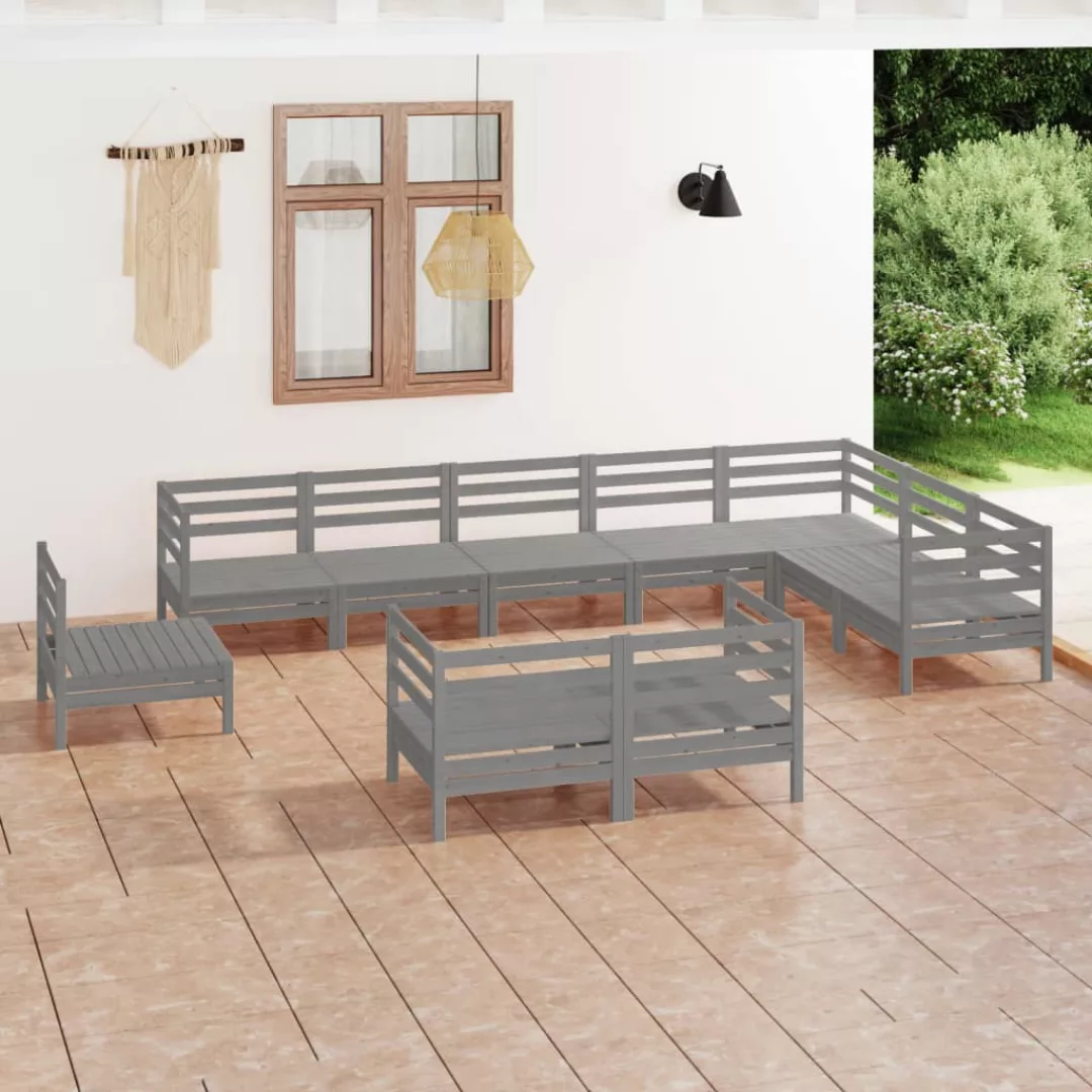 10-tlg. Garten-lounge-set Massivholz Kiefer Grau günstig online kaufen